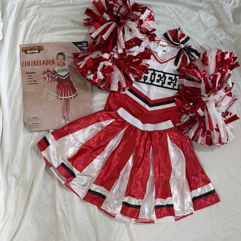 Spooktacular Creations Cheerleader Girls Size M Red White Costume Set Sporty
